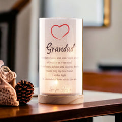Personalised Grandad Gift Sentiment Night Lamp With Wood Base