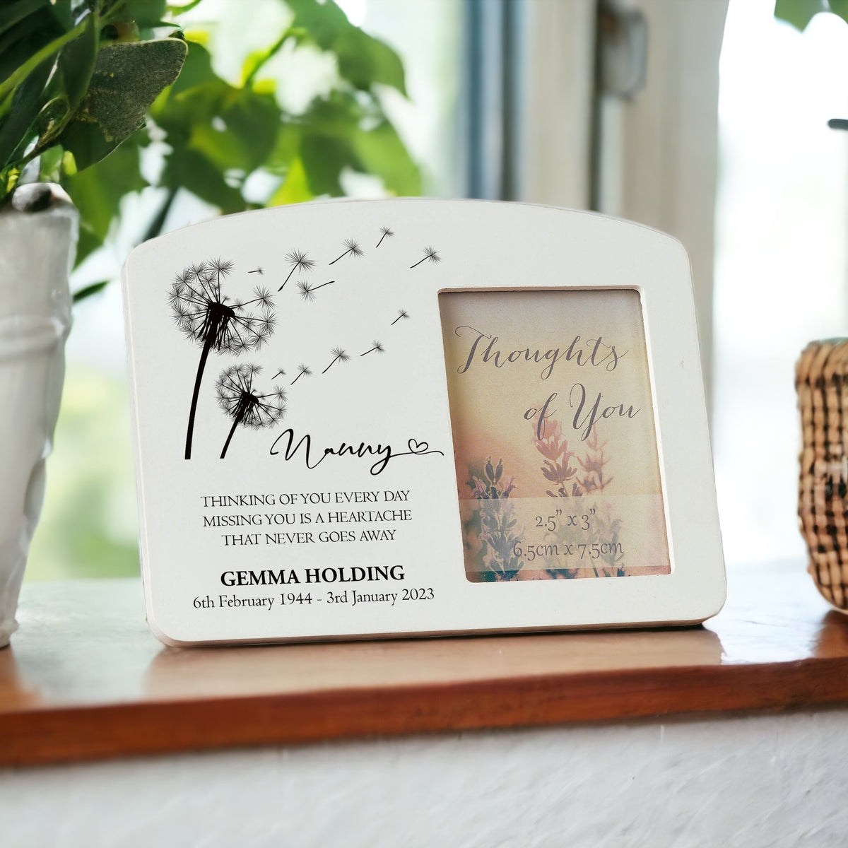 Personalised Nanny Memorial Remembrance Photo Frame With Dandelions
