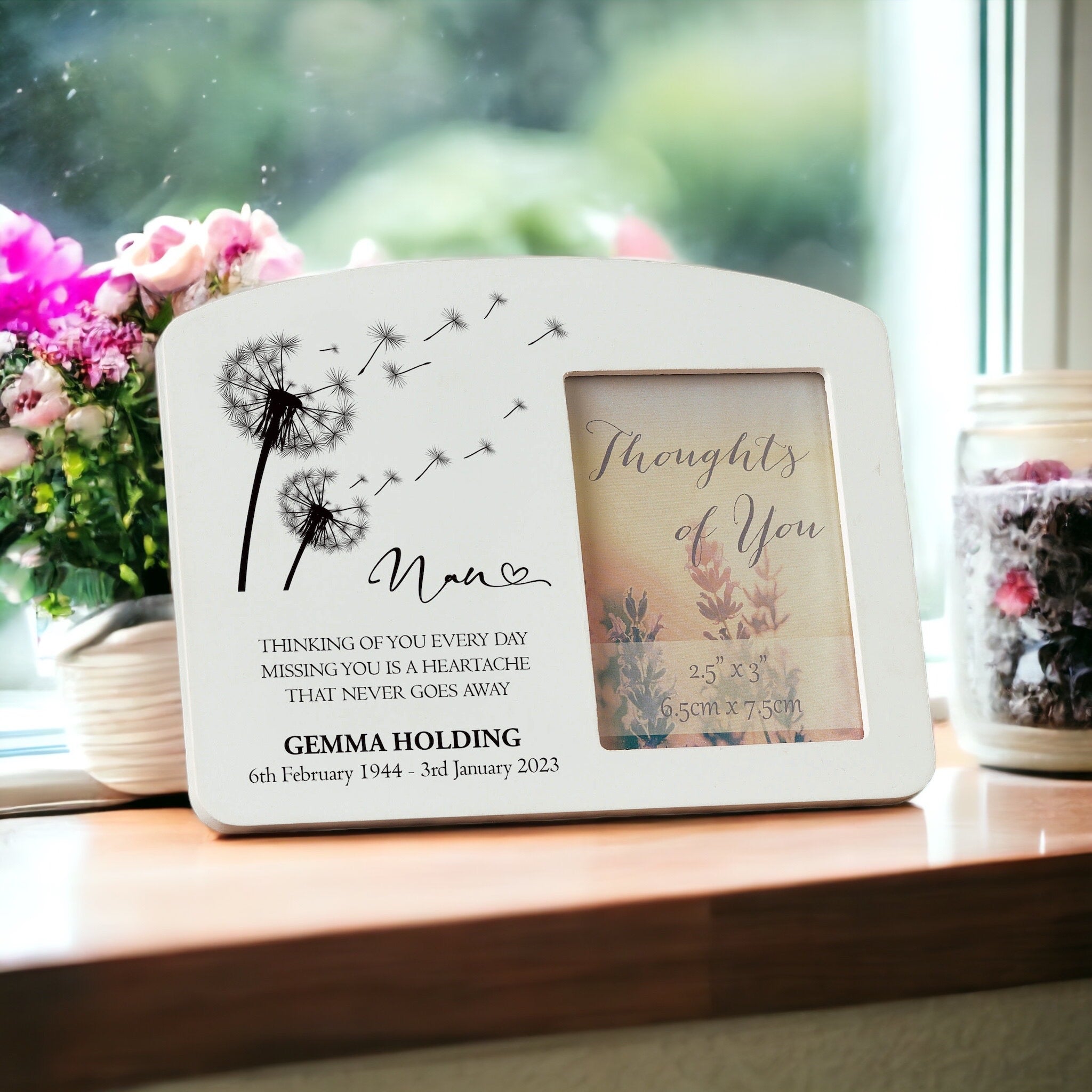 Personalised Nan Memorial Remembrance Photo Frame With Dandelions