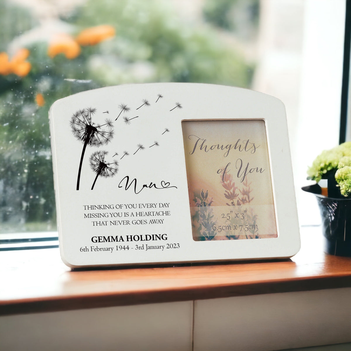 Personalised Nan Memorial Remembrance Photo Frame With Dandelions