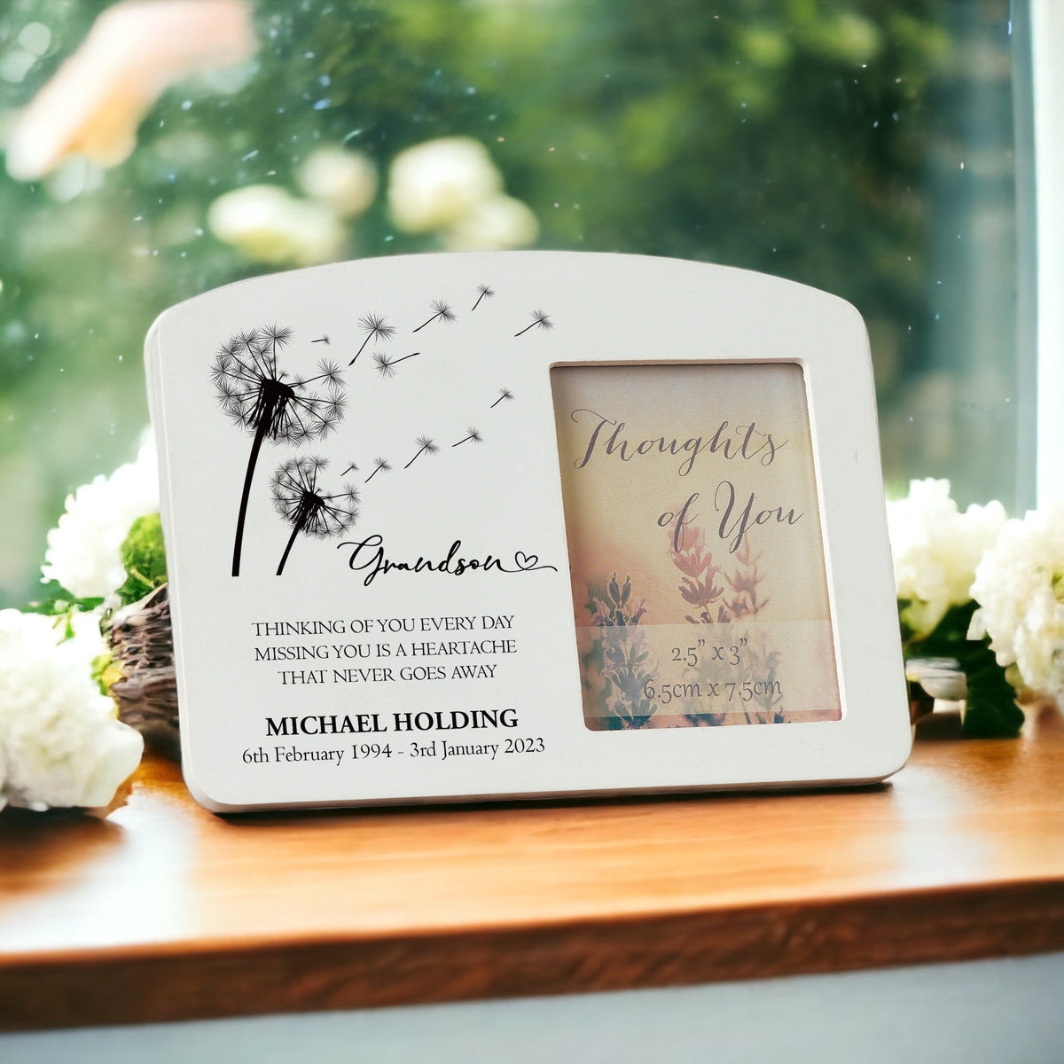 Personalised Grandson Memorial Remembrance Photo Frame With Dandelions