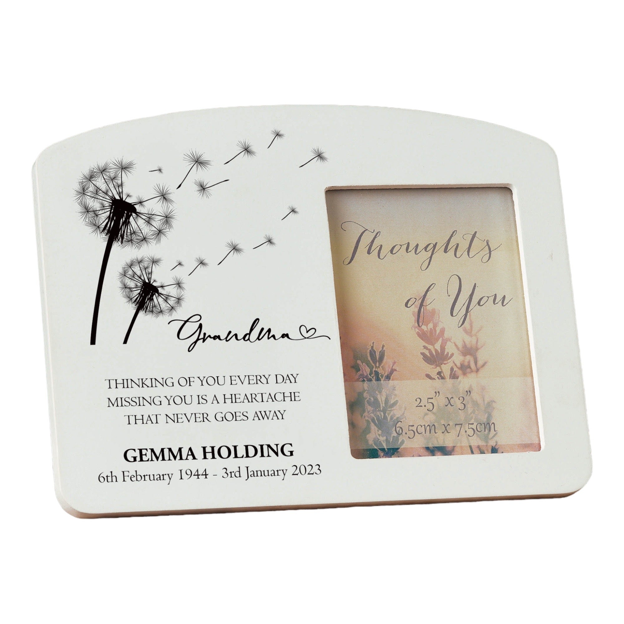 Personalised Grandma Memorial Remembrance Photo Frame With Dandelions