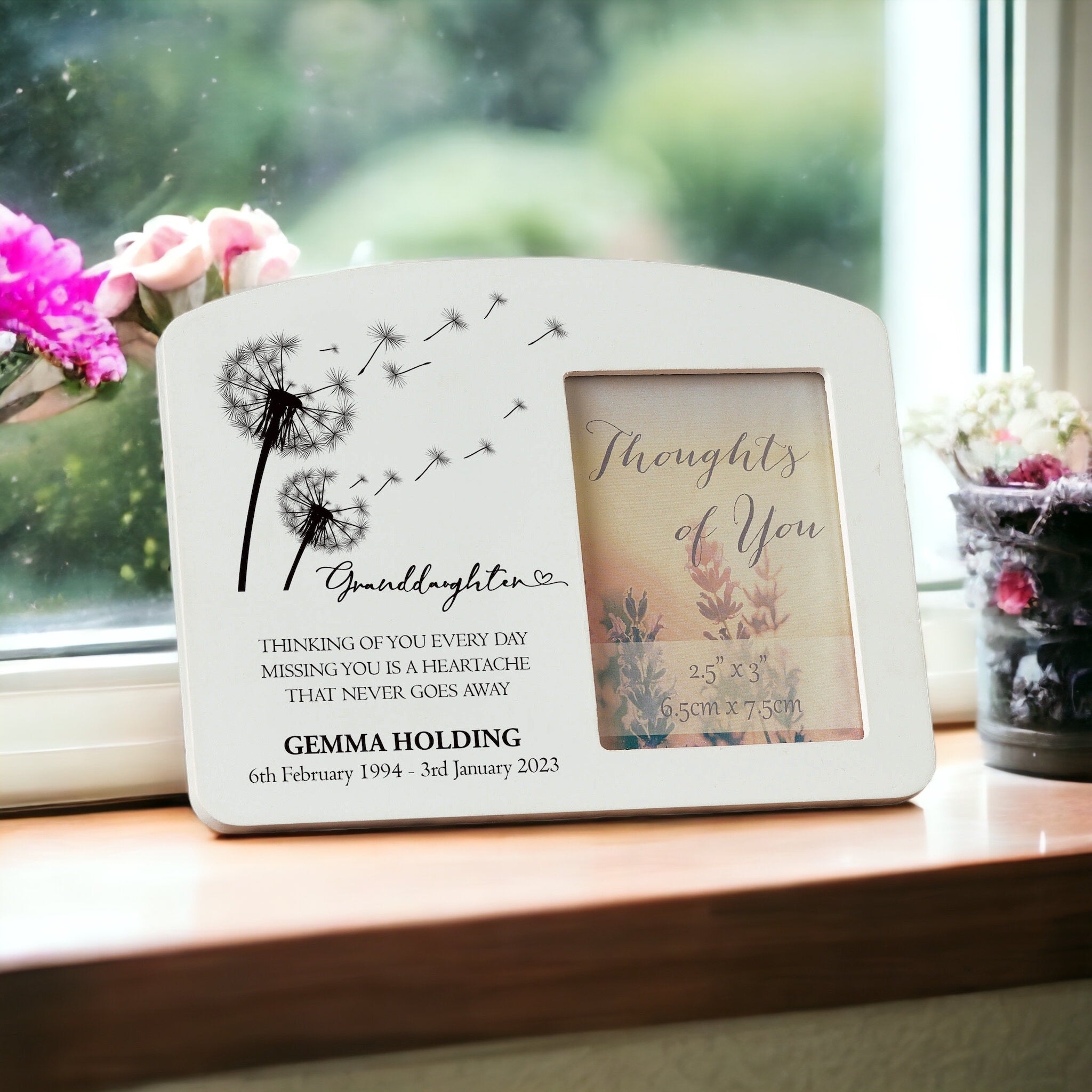 Personalised Granddaughter Memorial Remembrance Photo Frame With Dandelions