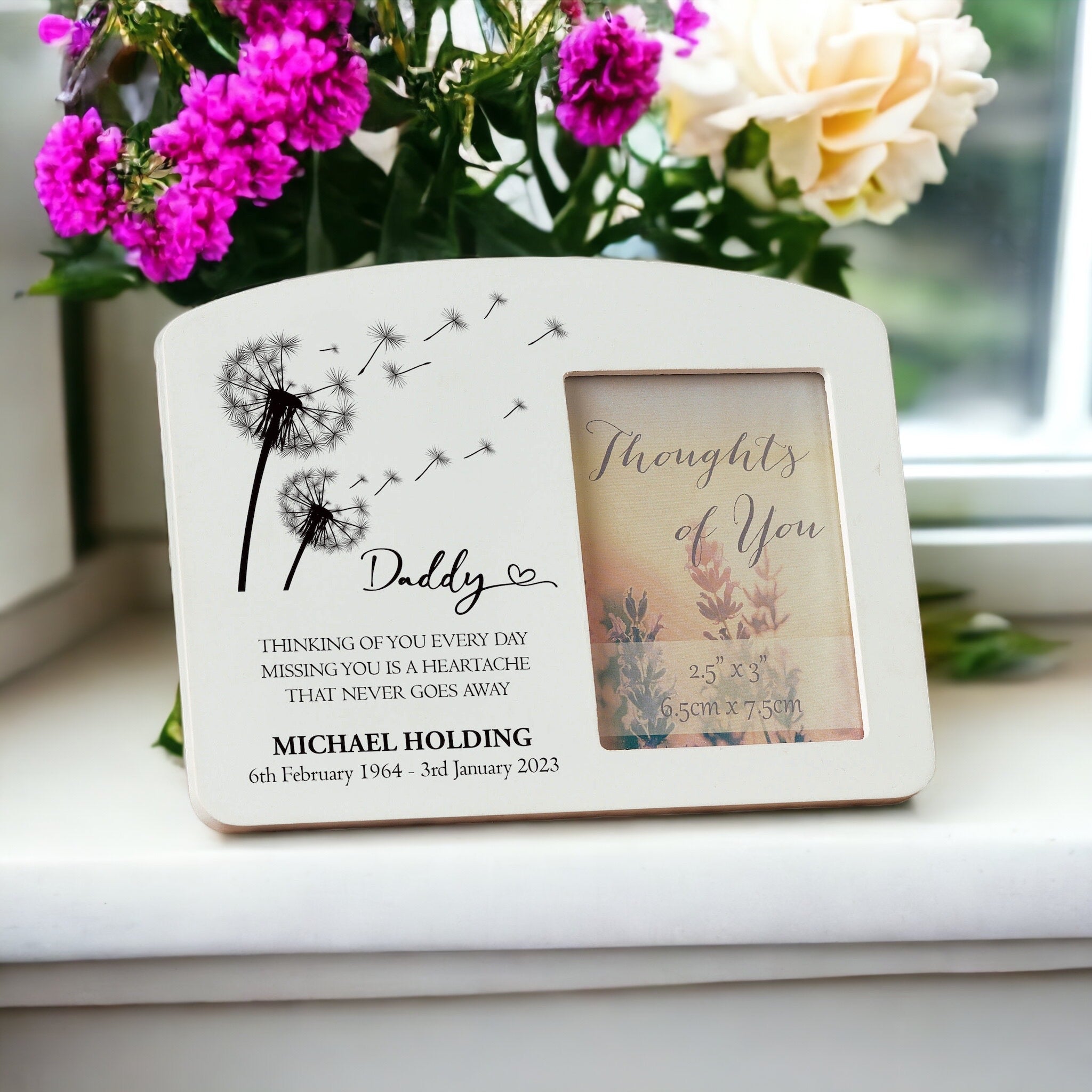 Personalised Daddy Memorial Remembrance Photo Frame With Dandelions