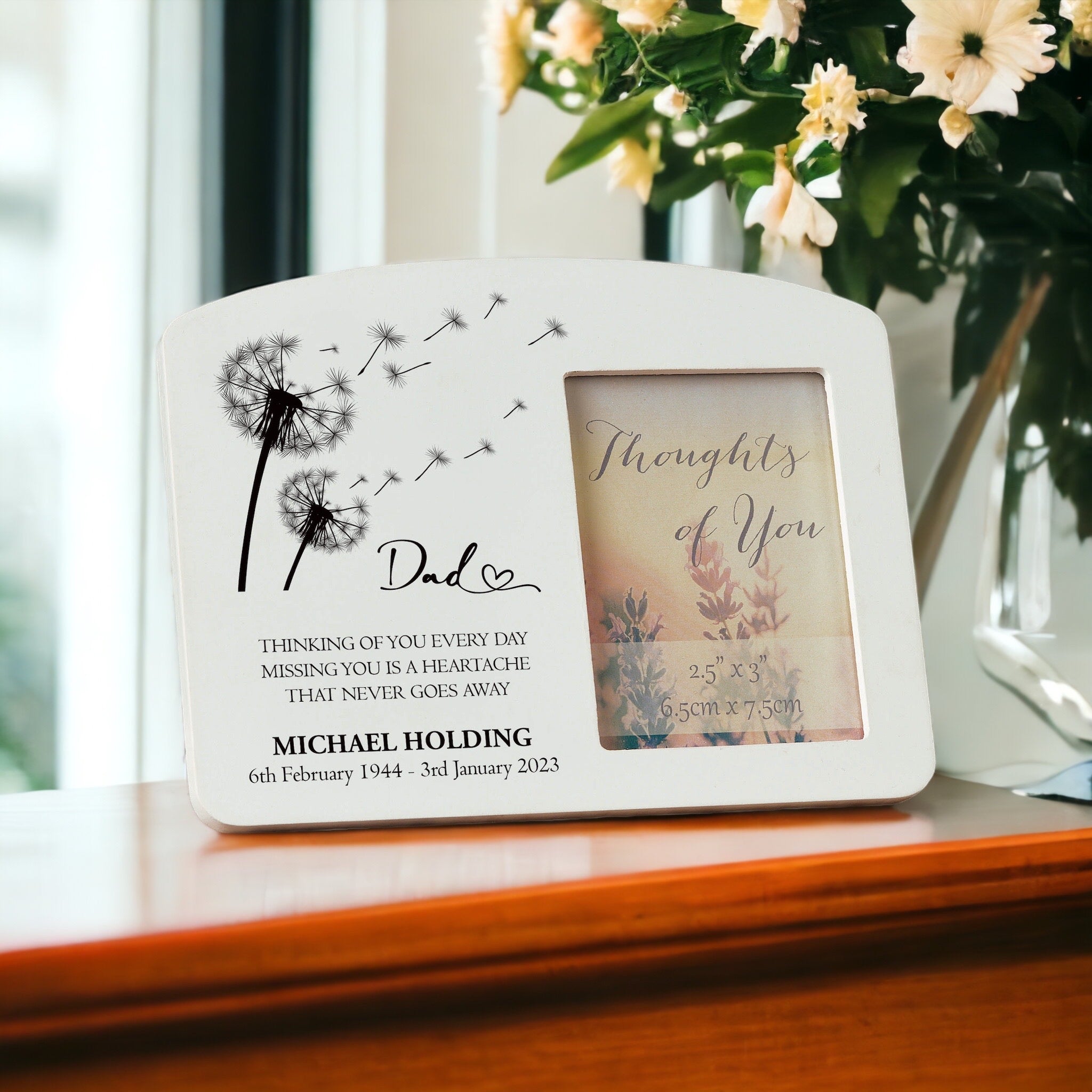 Personalised Dad Memorial Remembrance Photo Frame With Dandelions