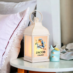 Personalised Baby Lamp Lantern Night Light With Woodland Robin