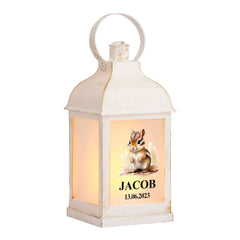 Personalised Baby Lamp Lantern Night Light With Woodland Squirrel