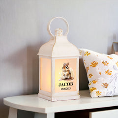 Personalised Baby Lamp Lantern Night Light With Woodland Squirrel
