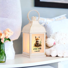 Personalised Baby Lamp Lantern Night Light With Woodland Fox