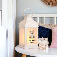 Personalised Baby Lamp Lantern Night Light With Woodland Mouse