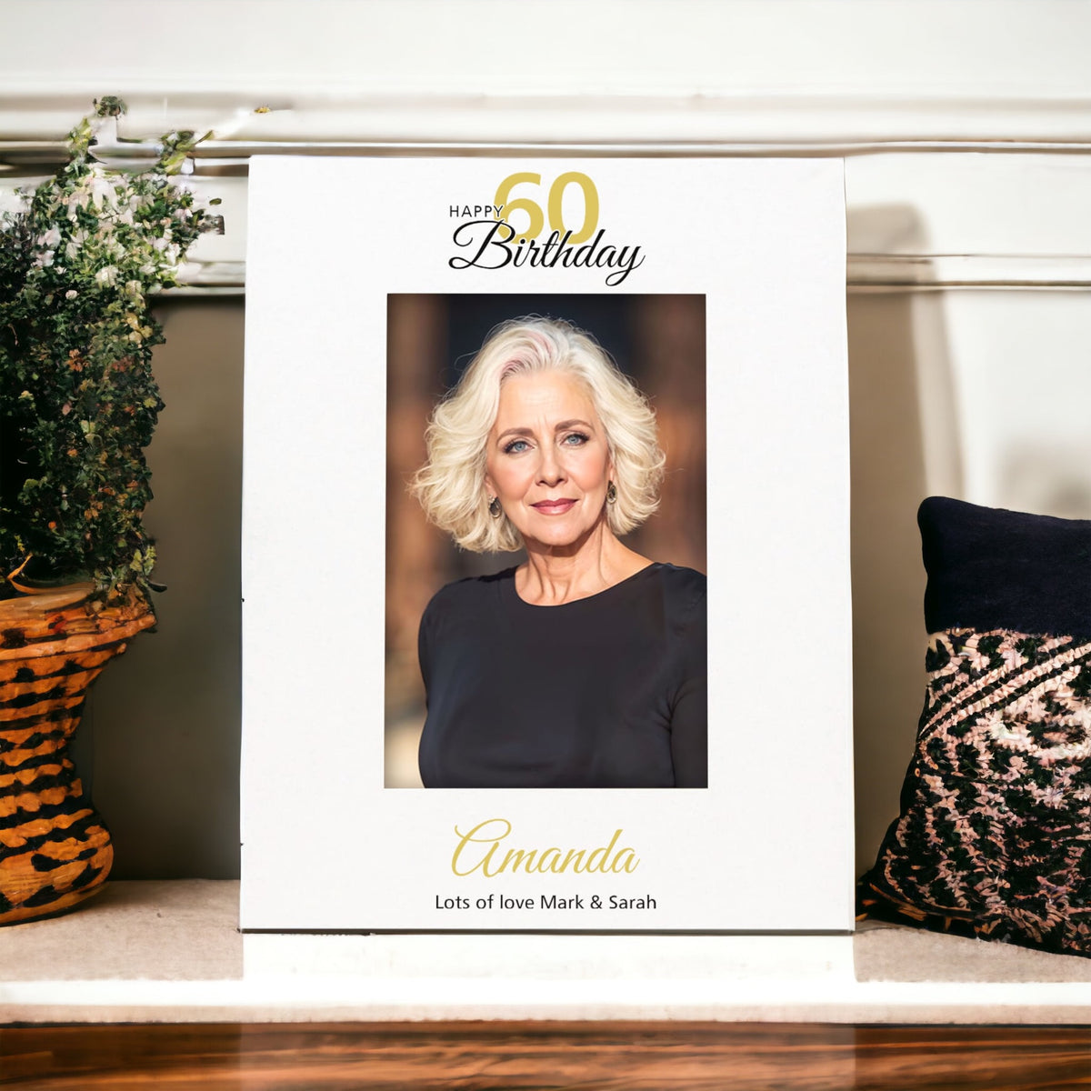 Personalised 60th Birthday Photo Frame Portrait With Name and Sentiment