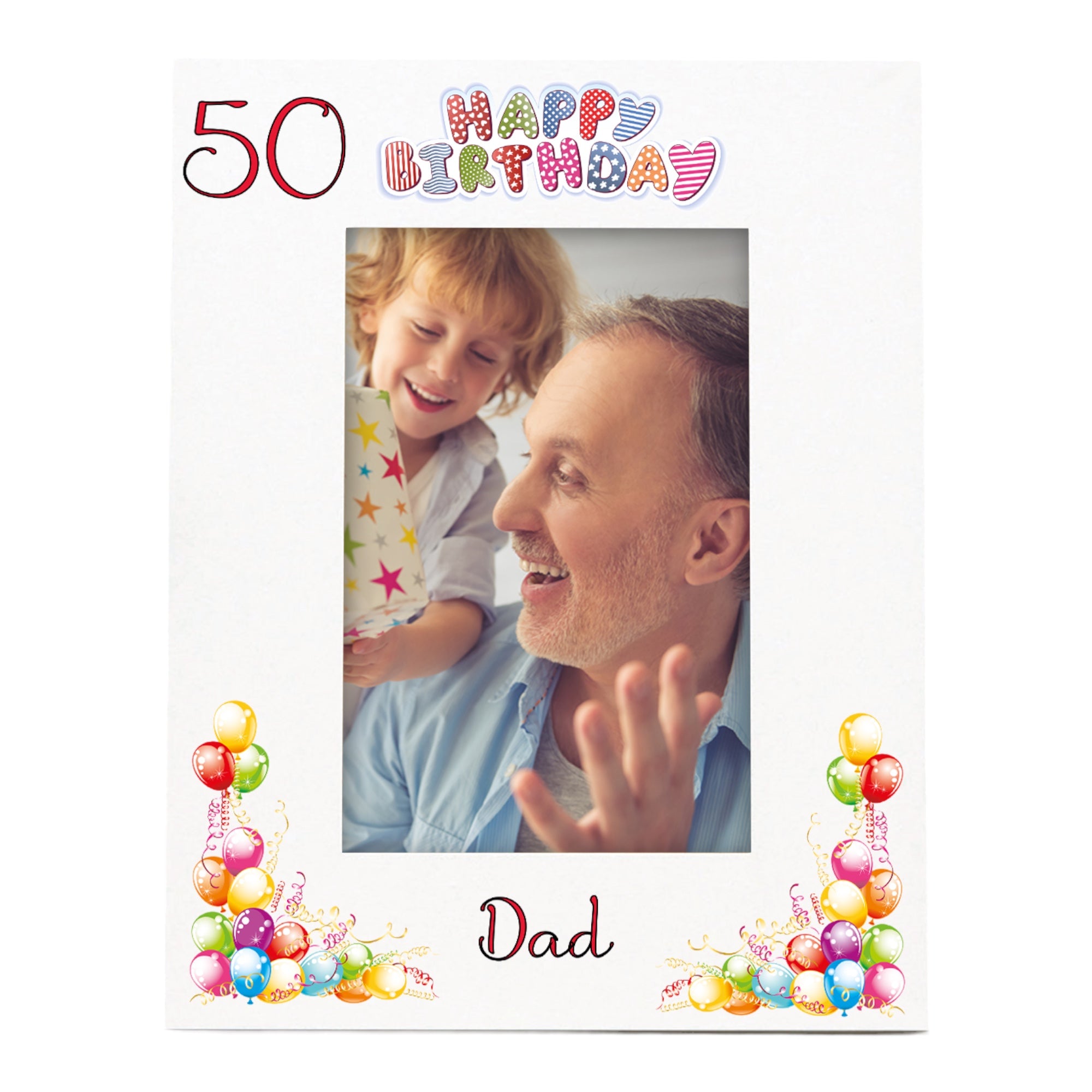 Personalised Colourful 50th Birthday Photo Frame Portrait With Name