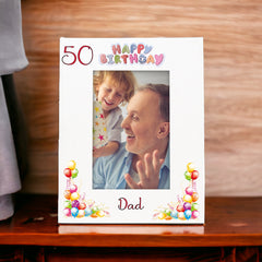 Personalised Colourful 50th Birthday Photo Frame Portrait With Name