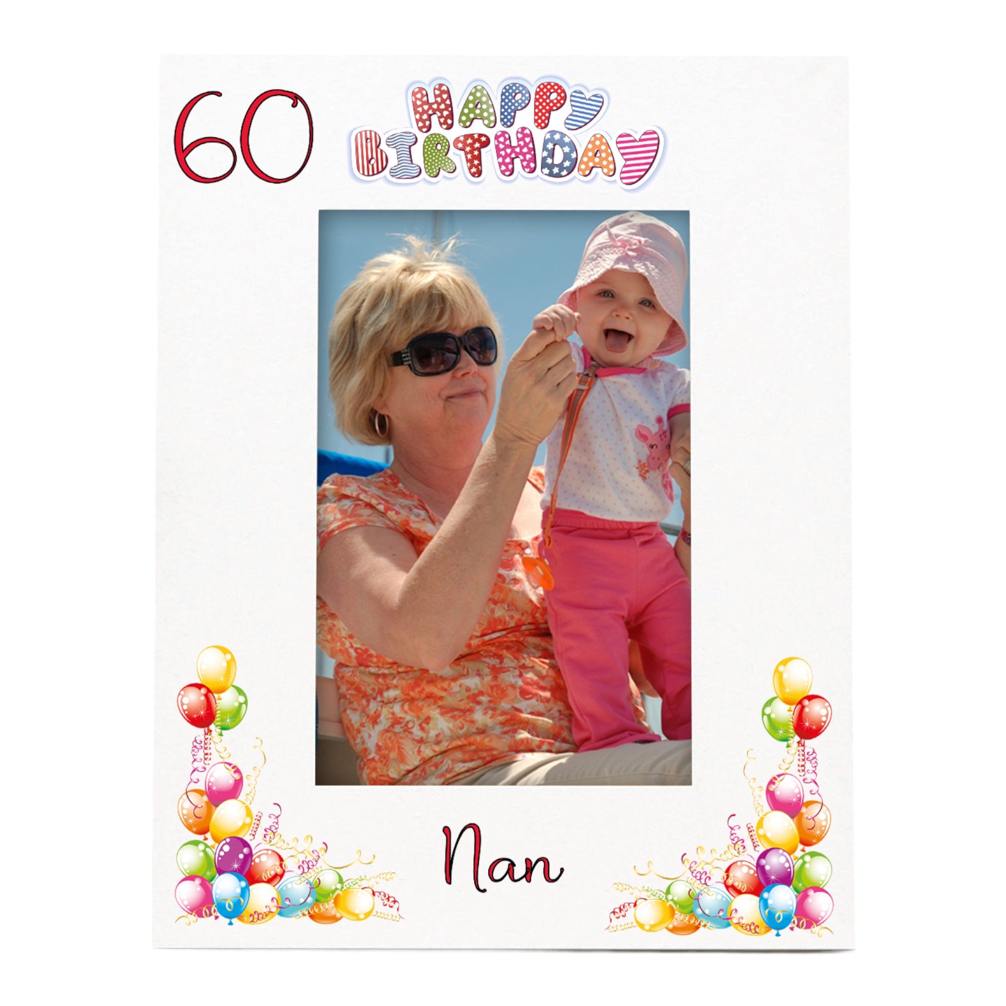 Personalised Colourful 60th Birthday Photo Frame Portrait With Name