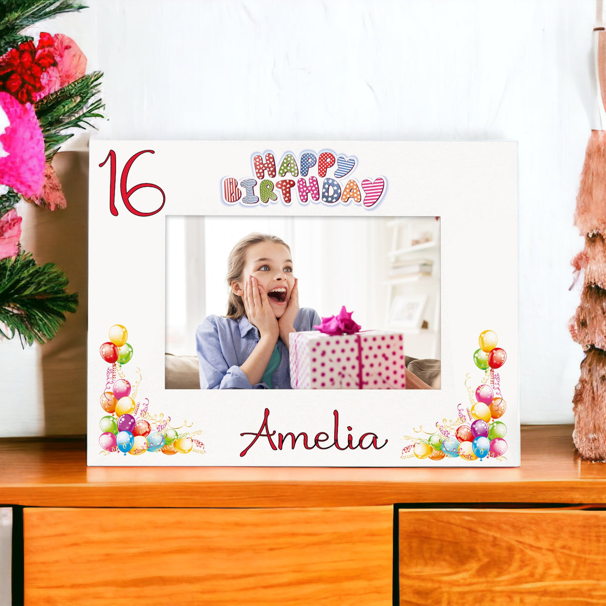 Personalised Colourful 16th Birthday Photo Frame Landscape With Name