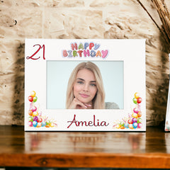 Personalised Colourful 21st Birthday Photo Frame Landscape With Name