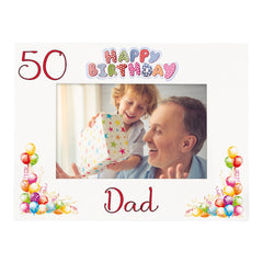 Personalised Colourful 50th Birthday Photo Frame Landscape With Name