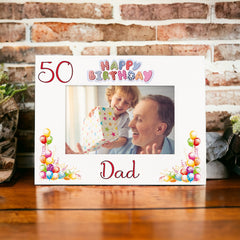 Personalised Colourful 50th Birthday Photo Frame Landscape With Name