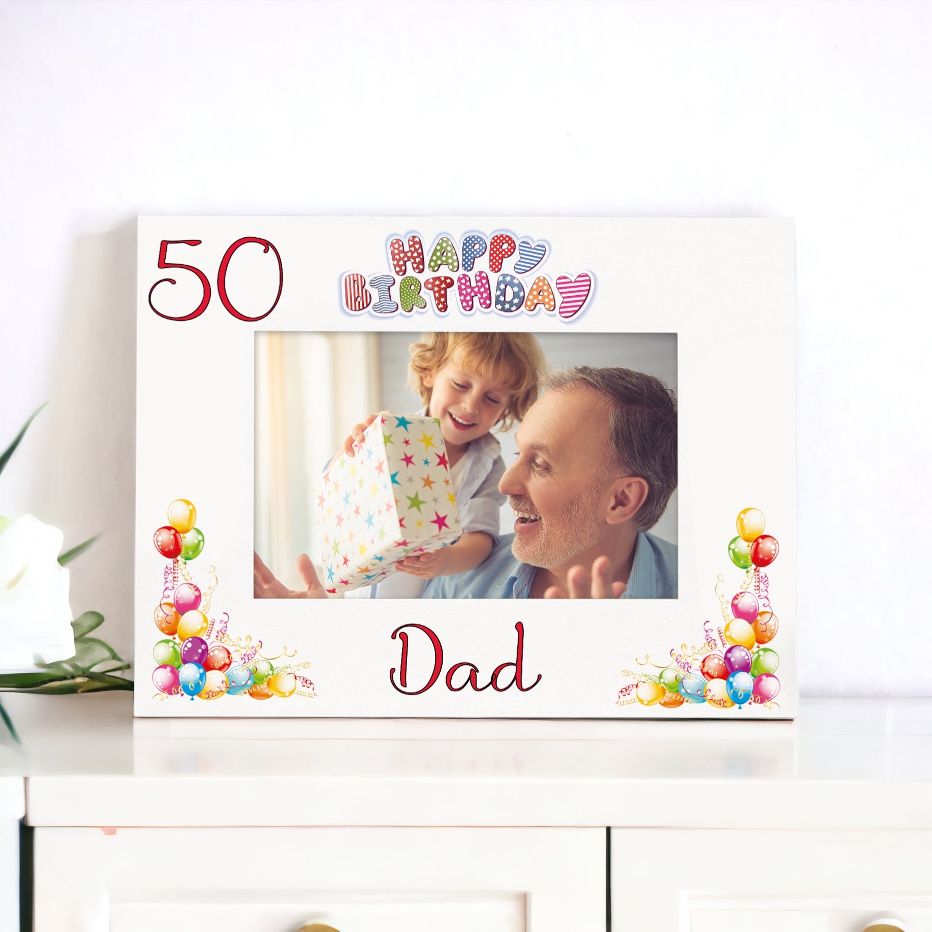 Personalised Colourful 50th Birthday Photo Frame Landscape With Name