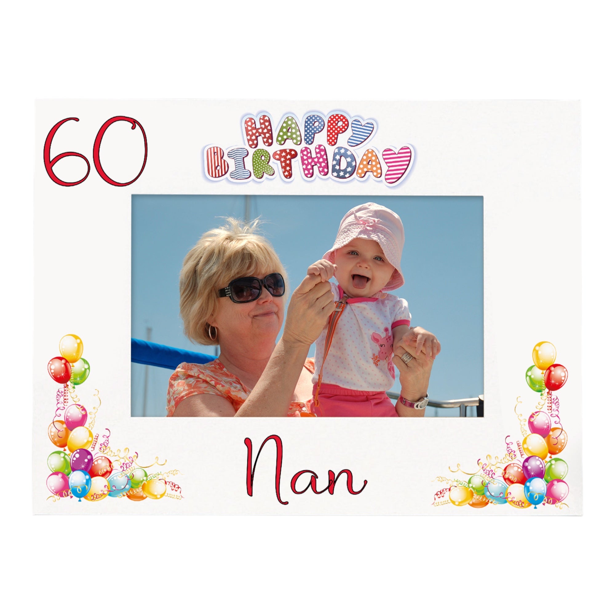Personalised Colourful 60th Birthday Photo Frame Landscape With Name