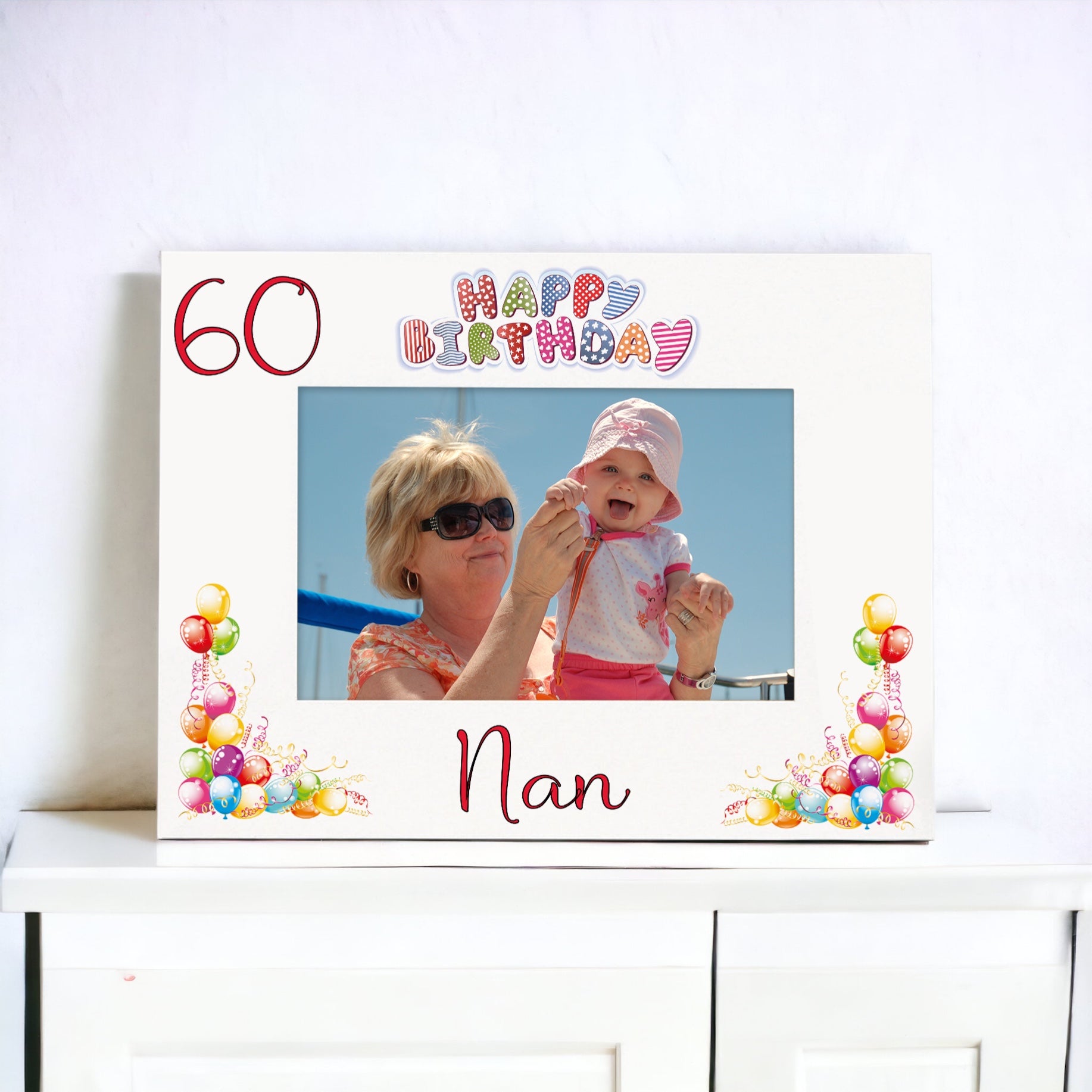 Personalised Colourful 60th Birthday Photo Frame Landscape With Name
