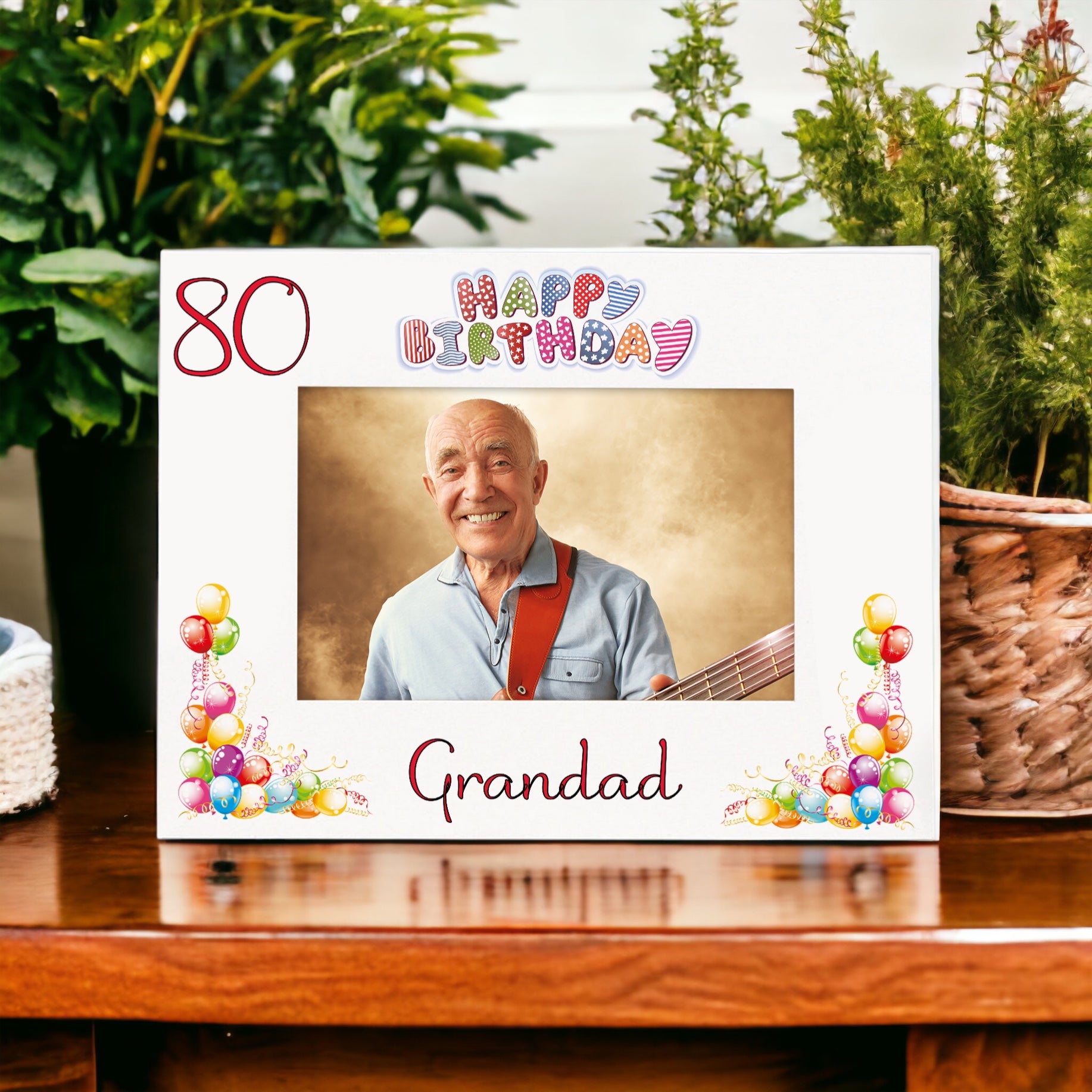 Copy of Personalised Colourful 80th Birthday Photo Frame Landscape With Name