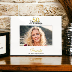 Personalised 50th Birthday Photo Frame Landscape With Name and Sentiment