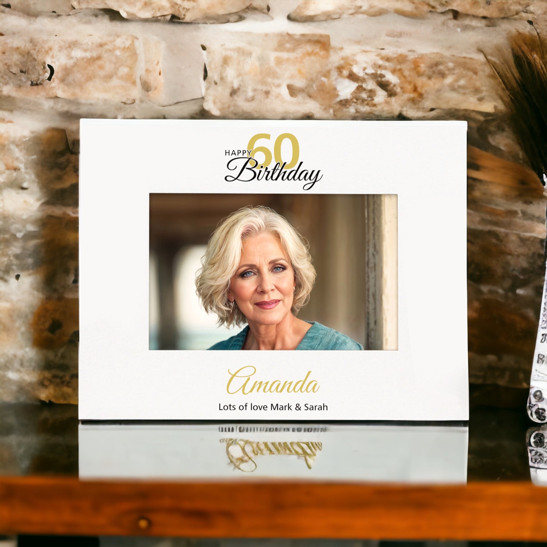 Personalised 60th Birthday Photo Frame Landscape With Name and Sentiment