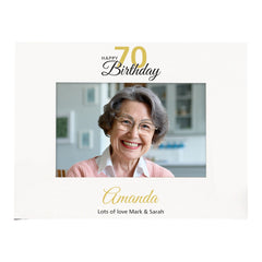 Personalised 70th Birthday Photo Frame Landscape With Name and Sentiment