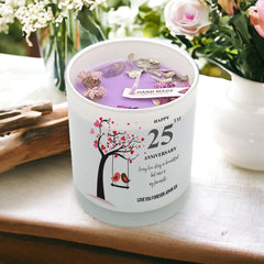 Personalised Love Gift For 25th Anniversary Candle With Love Birds