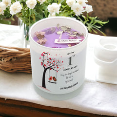 Personalised Love Gift For 1st Anniversary Candle With Love Birds