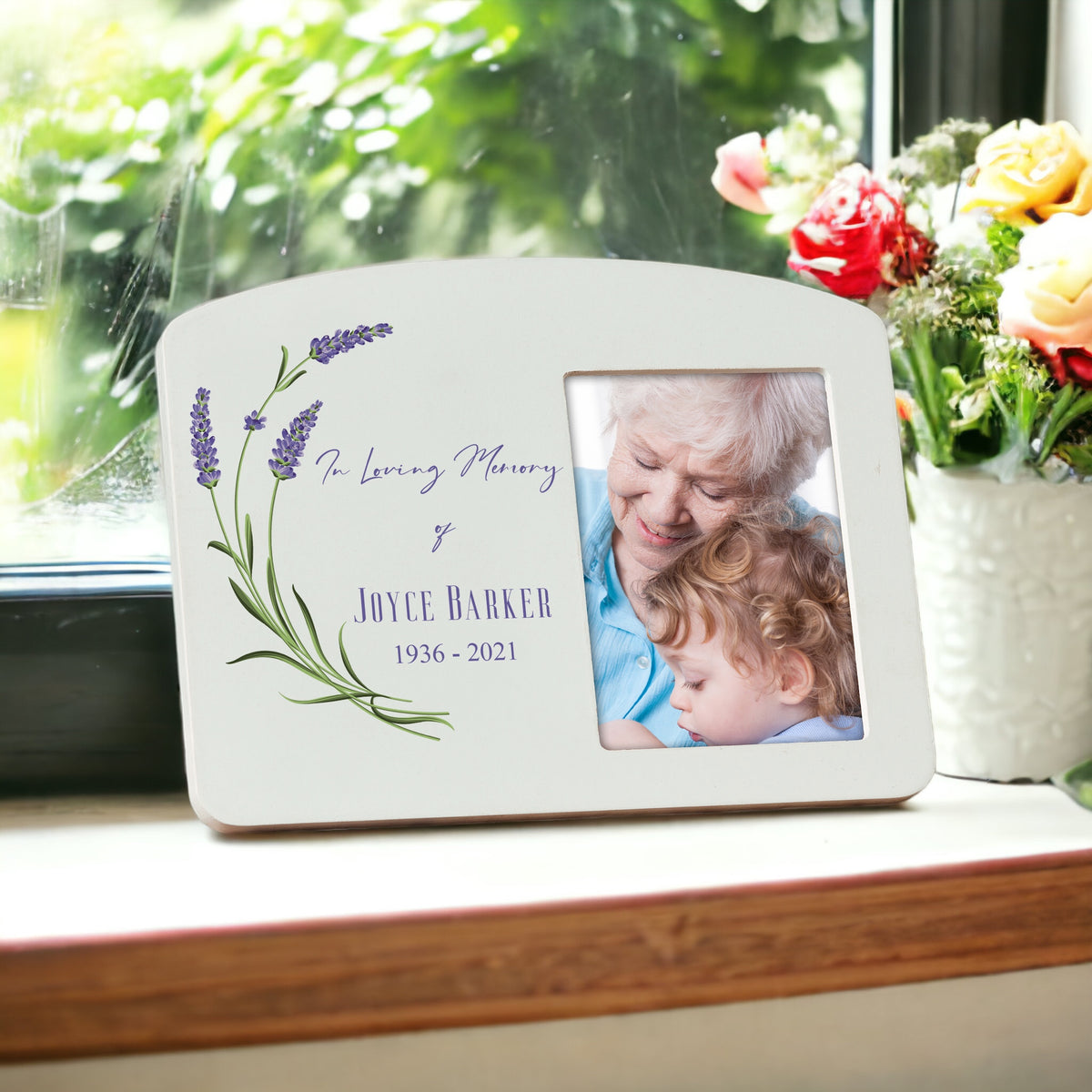 Personalised Memorial Remembrance Photo Frame With Lavenders