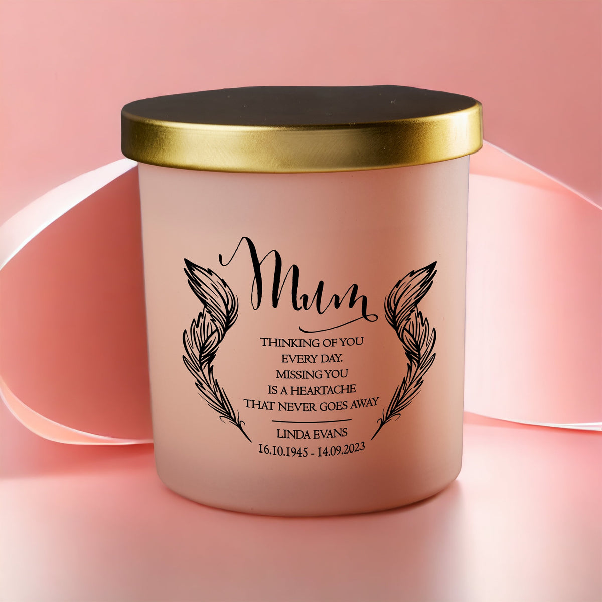 Beautiful Pink Mum Memorial Remembrance Personalised Candle Gift