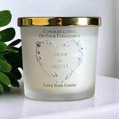 Personalised Large Double Wick Engagement Candle Gift With Dusty Blue Heart Wreath