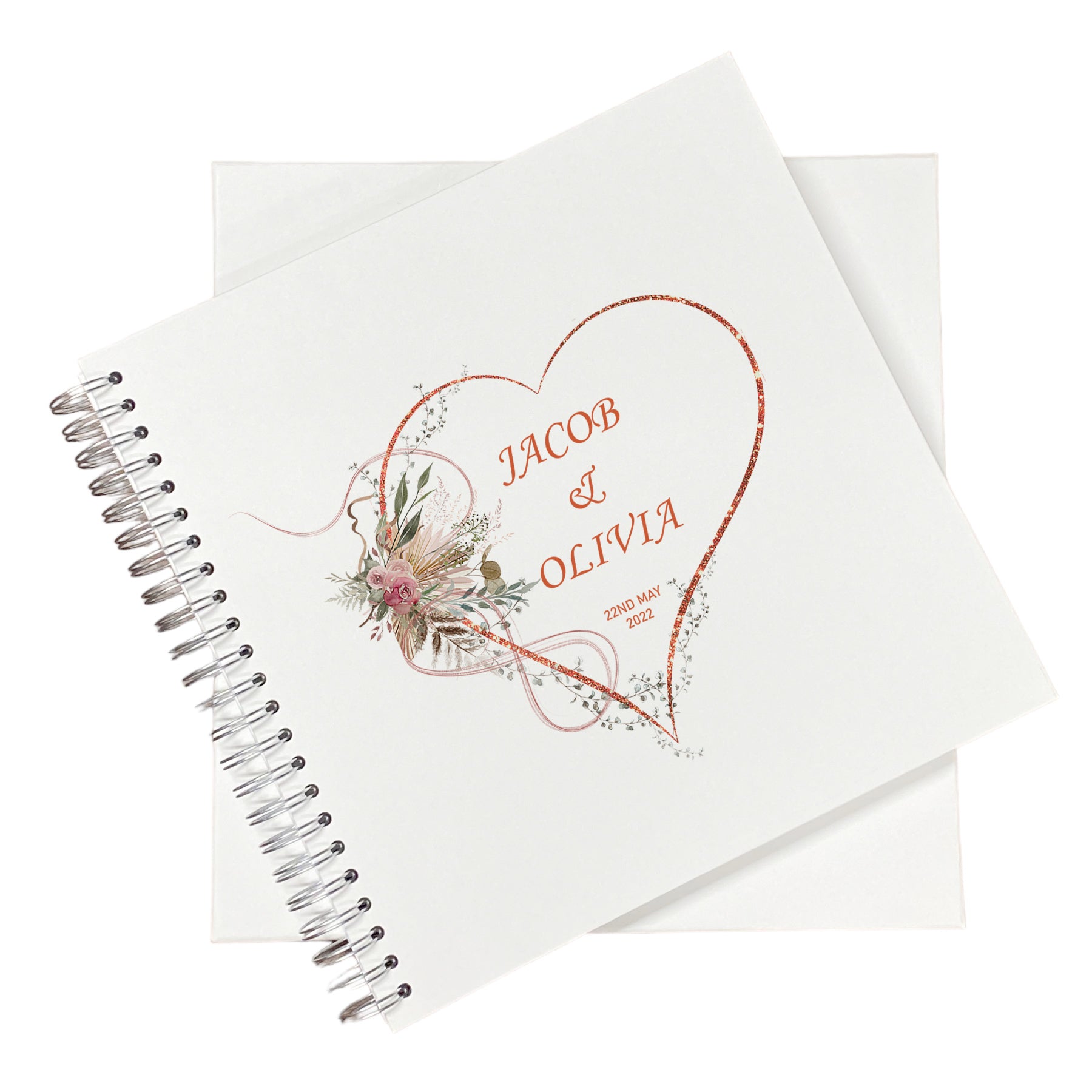 Large Wedding Photo Album Scrapbook Guest Book Boxed Rose Gold Floral Heart