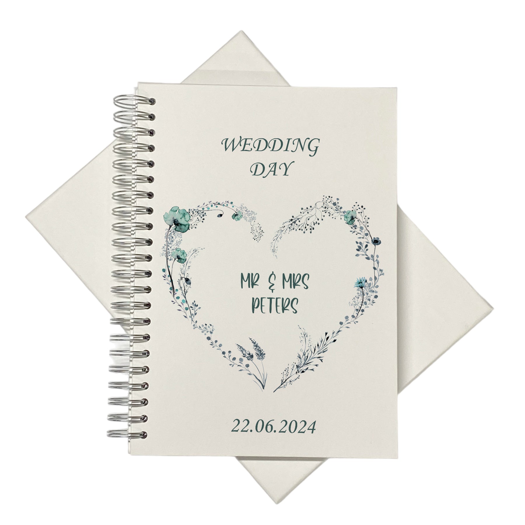 Large A4 Wedding Album Scrapbook Guest Book Boxed Blue Floral Heart