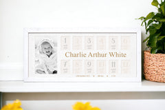 Personalised Baby My First Year Photo Frame 12 Months Heart Background