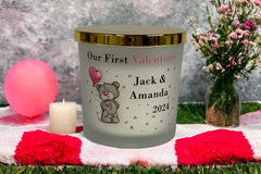 Personalised Gift Large Double Wick First Valentines Candle With Hearts