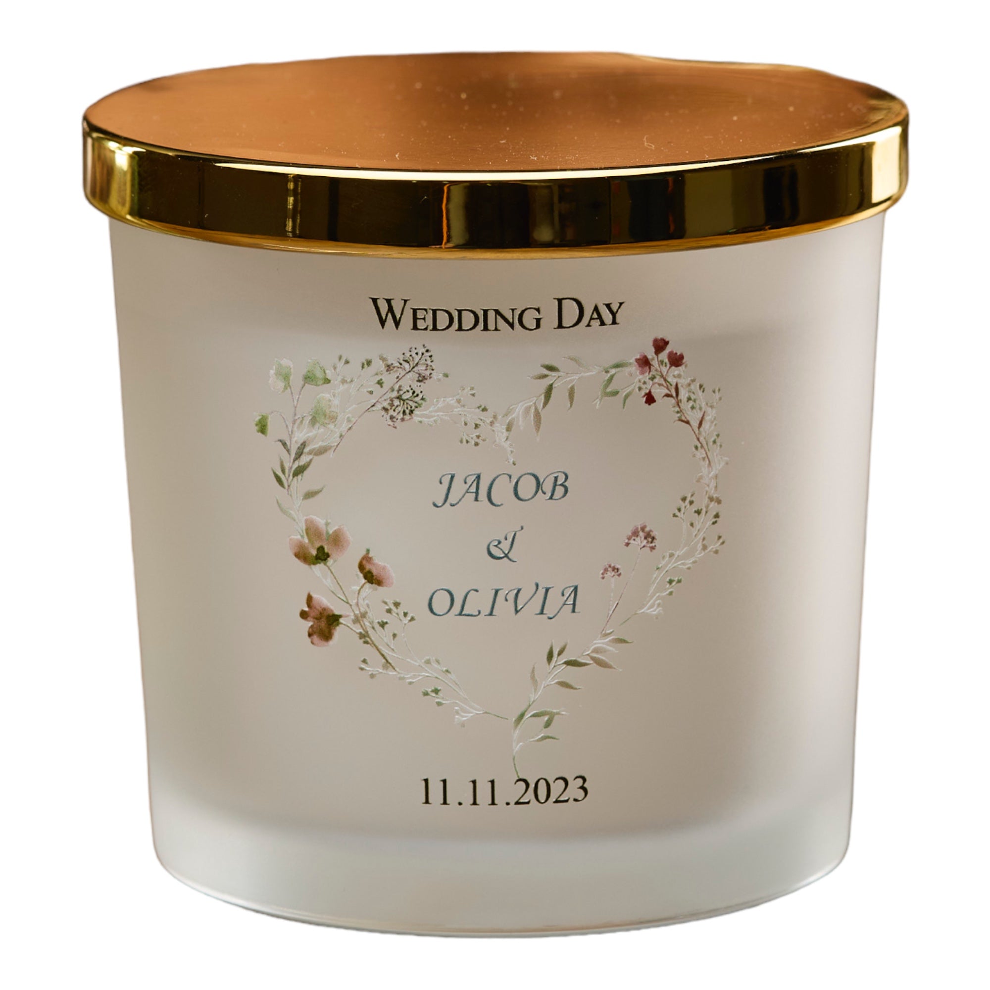 Personalised Large Double Wick Wedding Candle Gift With Watercolour Heart