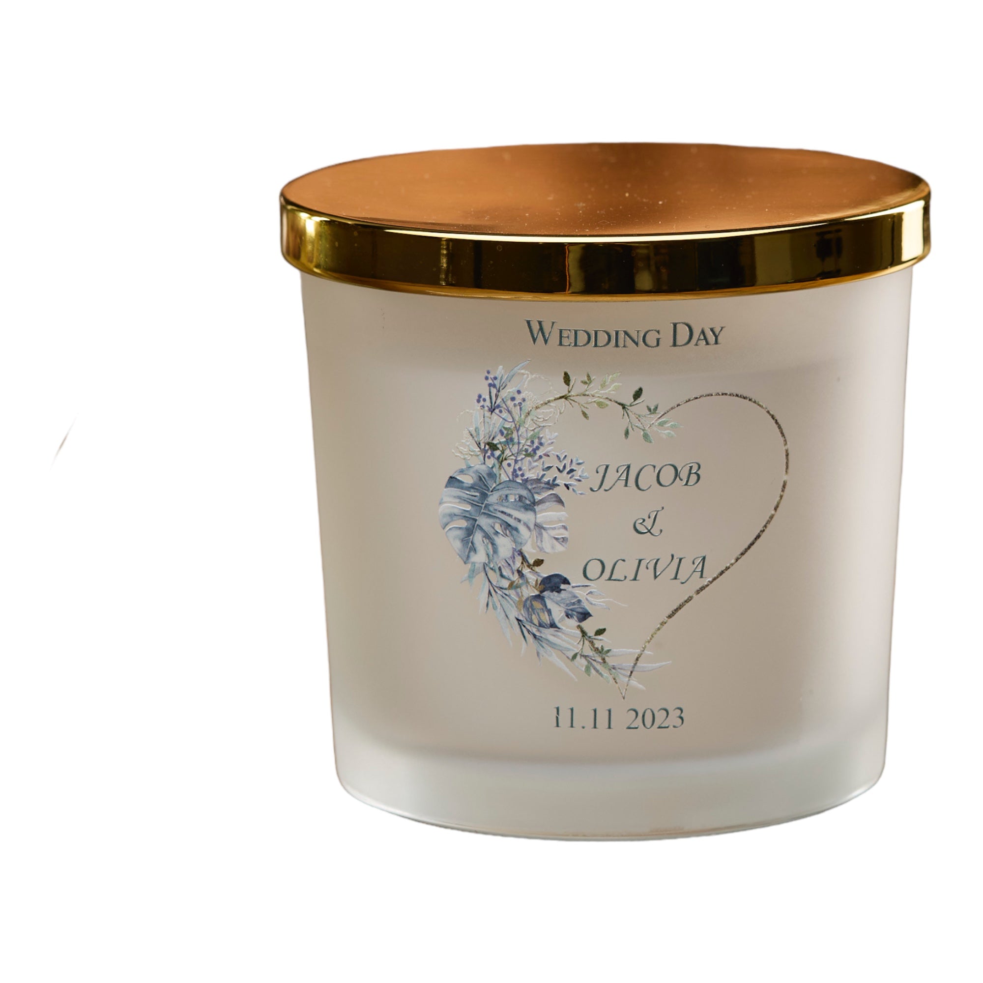 Personalised Large Double Wick Wedding Candle Gift With Tropical Heart