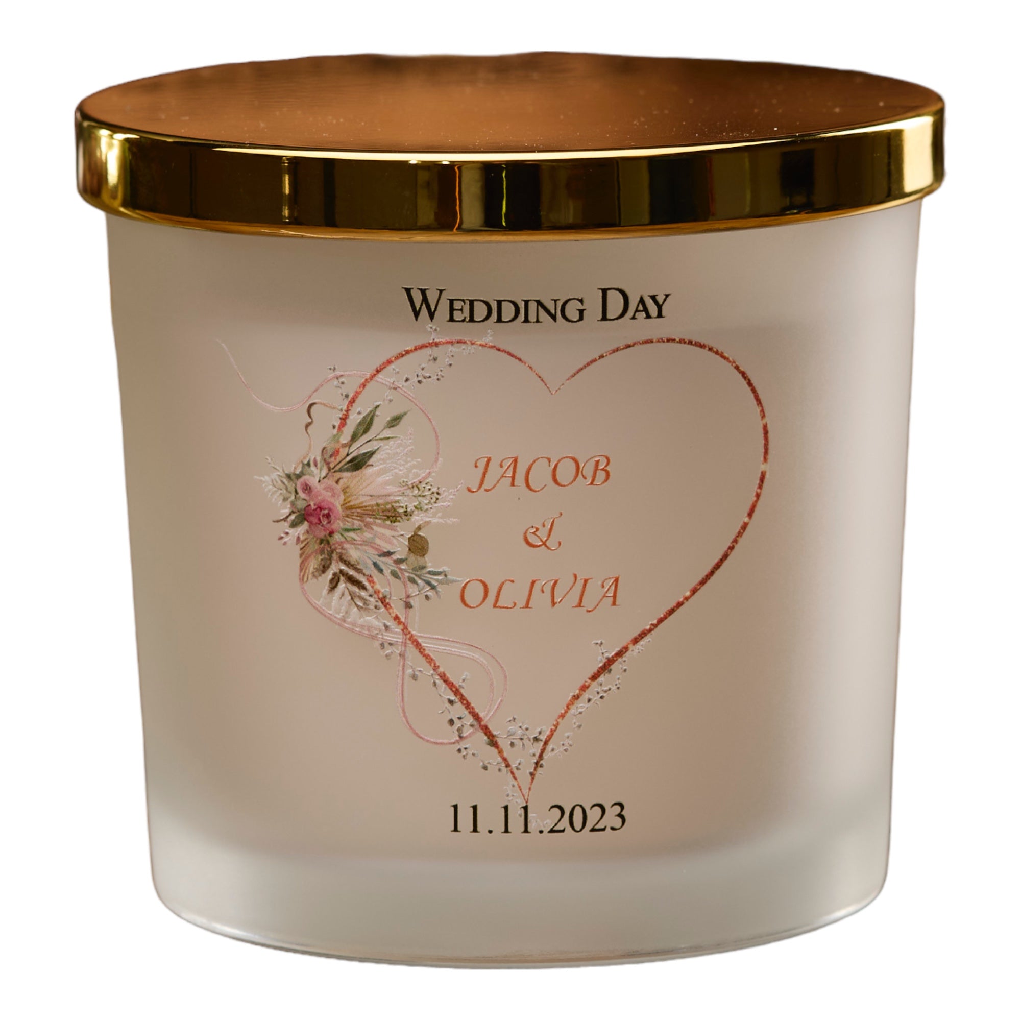 Personalised Large Double Wick Wedding Candle Gift With Rose Gold Heart