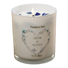 Personalised Wedding Day Candle Gift With Blue Floral Heart