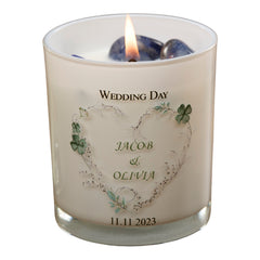 Personalised Wedding Day Candle Gift With Green Floral Heart