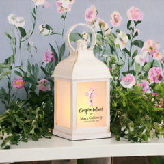 Personalised Confirmation Lantern Light Candle With Pink Magnolia Cross