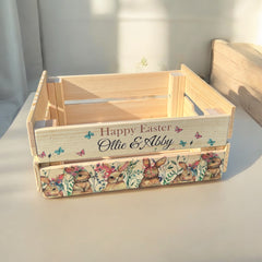 Personalised Multi Easter Bunny Crate, Wooden Easter Crate, Easter Gift Hamper Crate