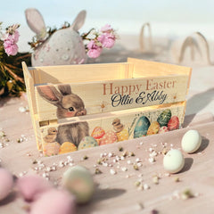 Personalised Easter Bunny Crate, Wooden Easter Crate, Easter Gift Hamper Crate