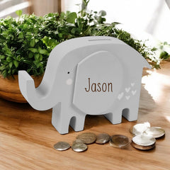 Personalised Wooden Elephant Money Box for Children - Custom Engraved name Gift
