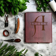 Personalised  Wine Accessory Gift Set Engraved With Alphabet and Name