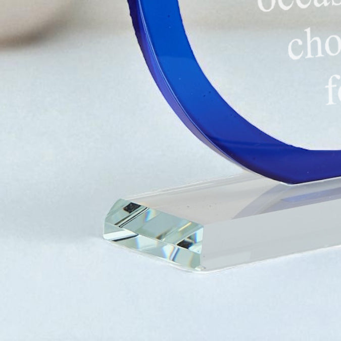 Large Blue  Edge Glass Personalised Engraved Award Trophy Perfect for Sports, Employees, School Ceremonies & Appreciation