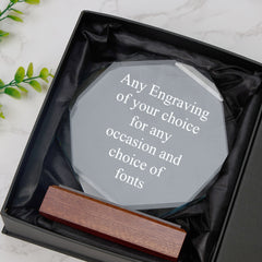 Wood Base Large Octagon Glass Personalised Engraved Award Trophy Perfect for Sports, Employees, School Ceremonies & Appreciation Jade Glass ukgiftstoreonline